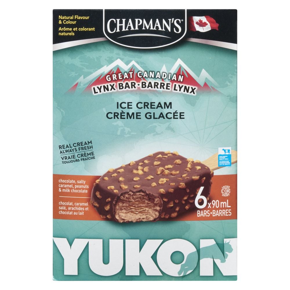 Chapman's Yukon Lynx Bar Chocolate, Salty Caramel, Peanuts & Milk Chocolate Ice Cream Bars 6x90ml