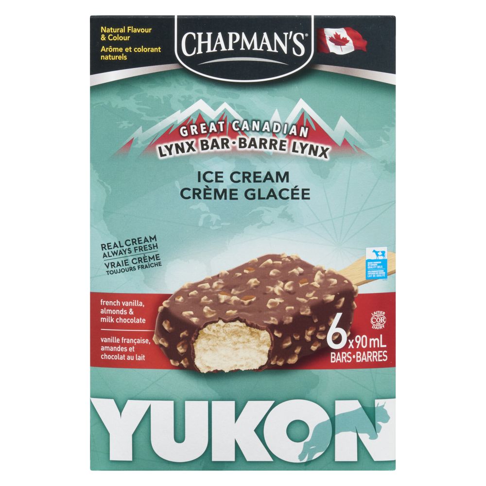 Chapman's Yukon Lynx Bar French Vanilla, Almonds & Milk Chocolate Ice Cream Bars 6x90ml