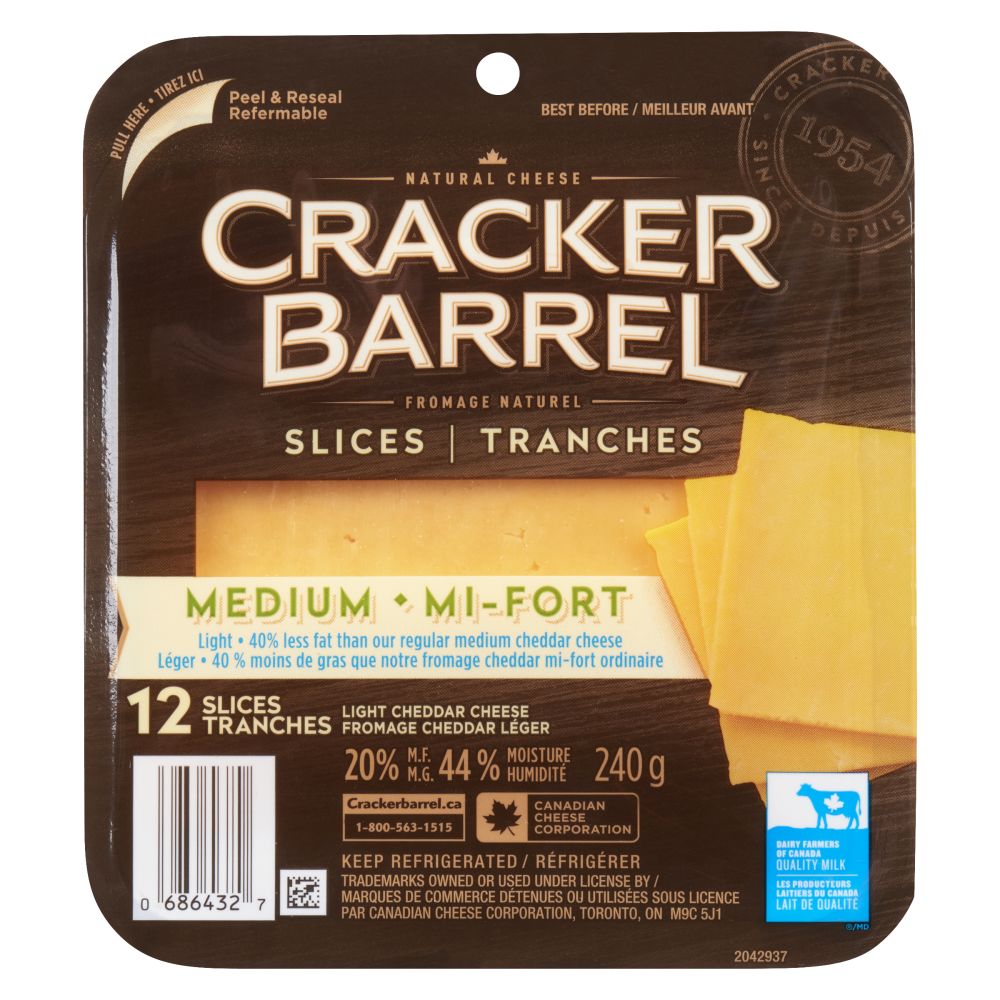 Cracker Barrel Sliced Light Medium Coloured Cheddar 240g