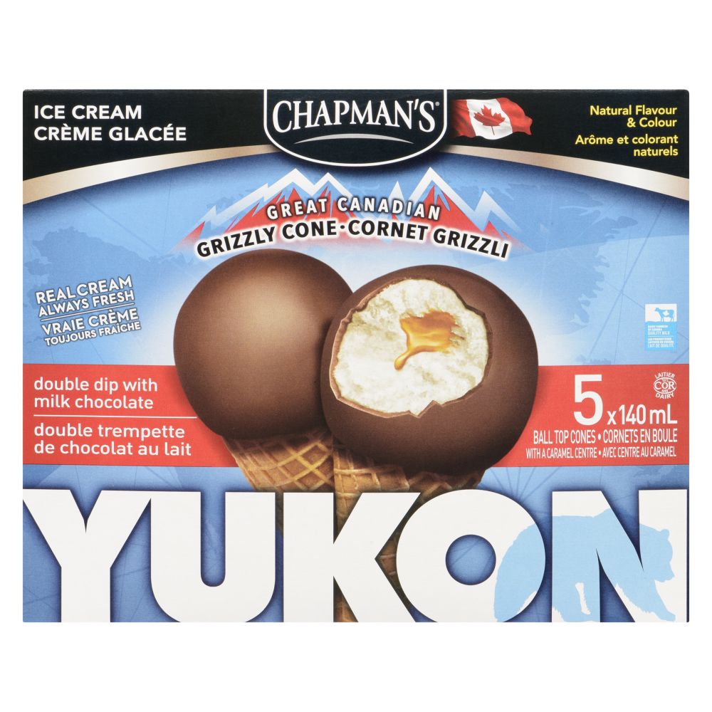 Chapman's Yukon Grizzly Cone Double Dip With Milk Chocolate 5x140ml
