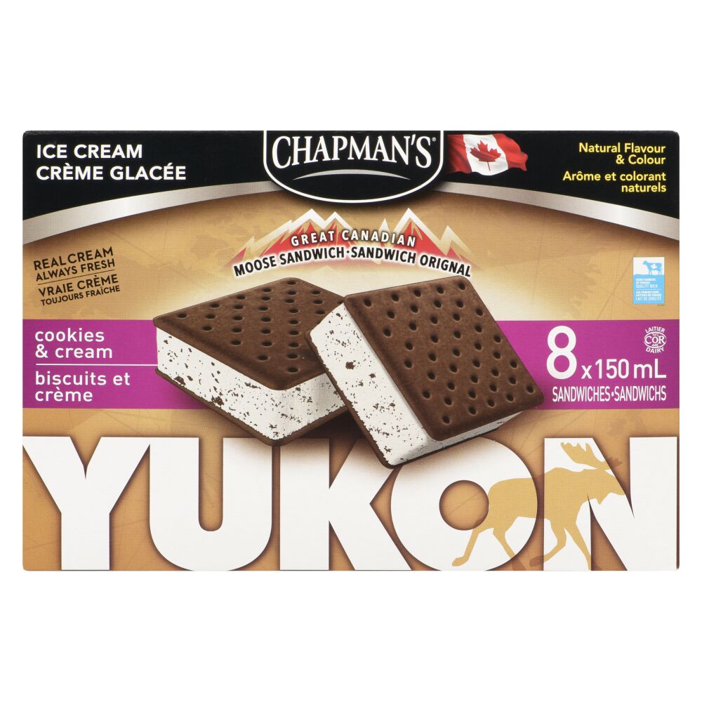 Chapman's Yukon Moose Sandwich Cookies & Cream Ice Cream Sandwiches 8x150ml