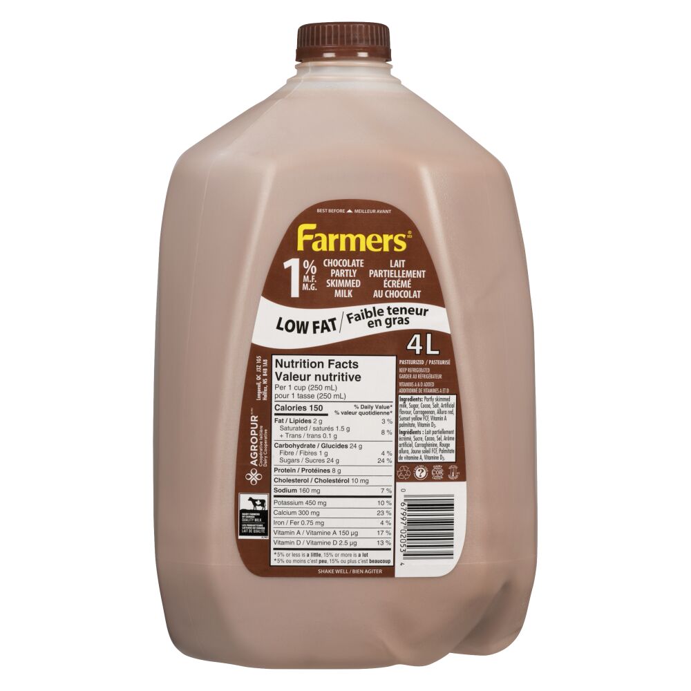 Farmers Partly Skimmed Chocolate Milk 1% M.F. 4L