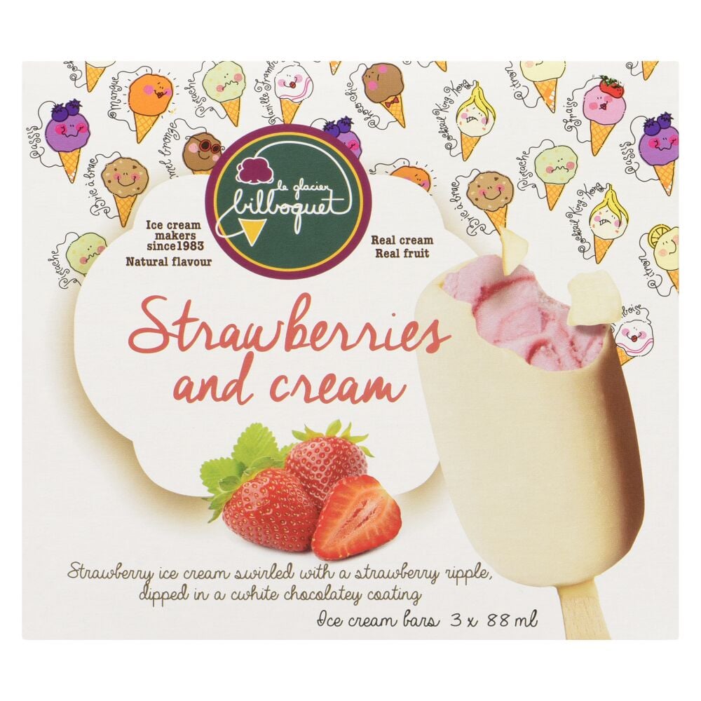 Le glacier bilboquet Strawberries and Cream Ice Cream Bars 3x88ml