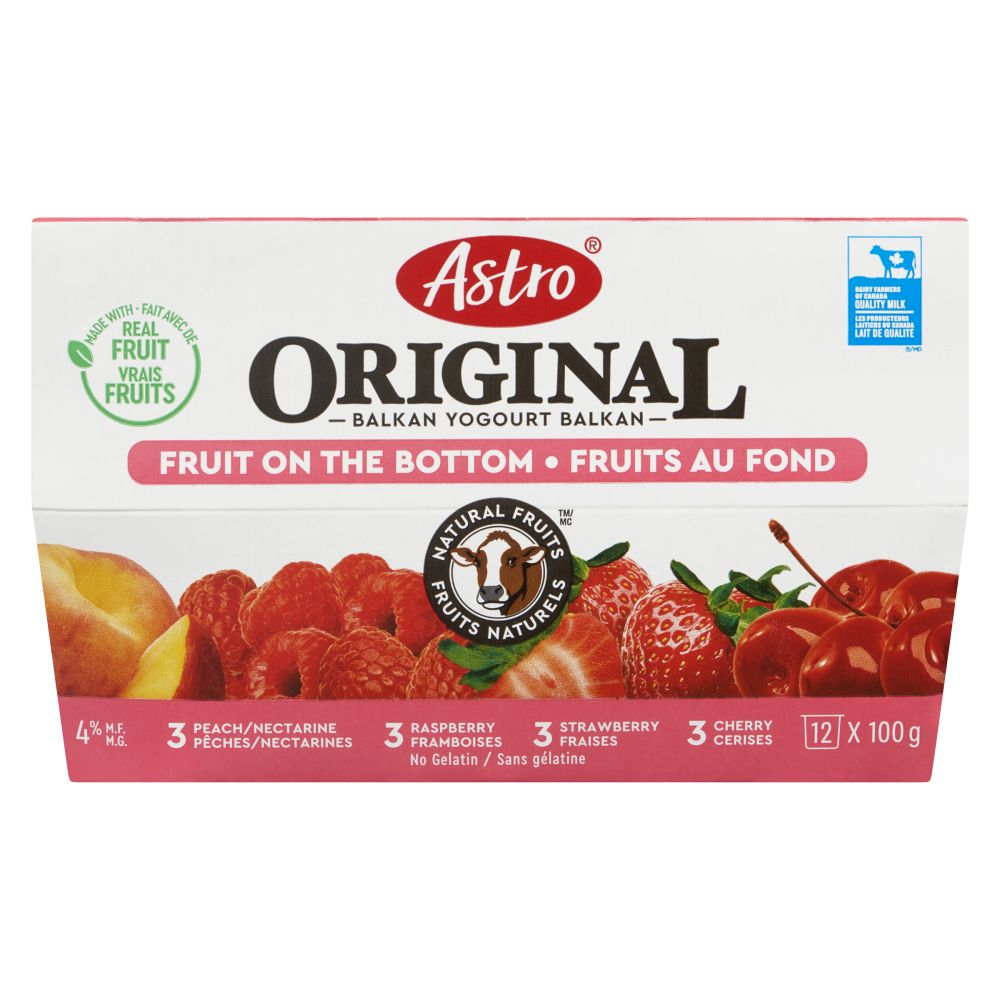 Astro® Original Balkan Yogurt Fruit On The Bottom Strawberry / Raspberry / Black Cherry / Nectarine 4% M.F. 12x100g