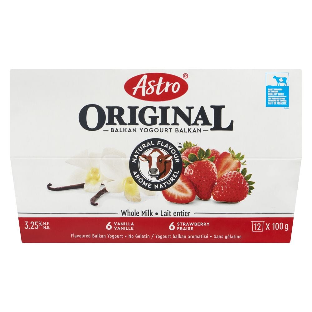 Astro® Original Balkan Yogurt Vanilla Cream / Strawberry 3.25% M.F. 12x100g