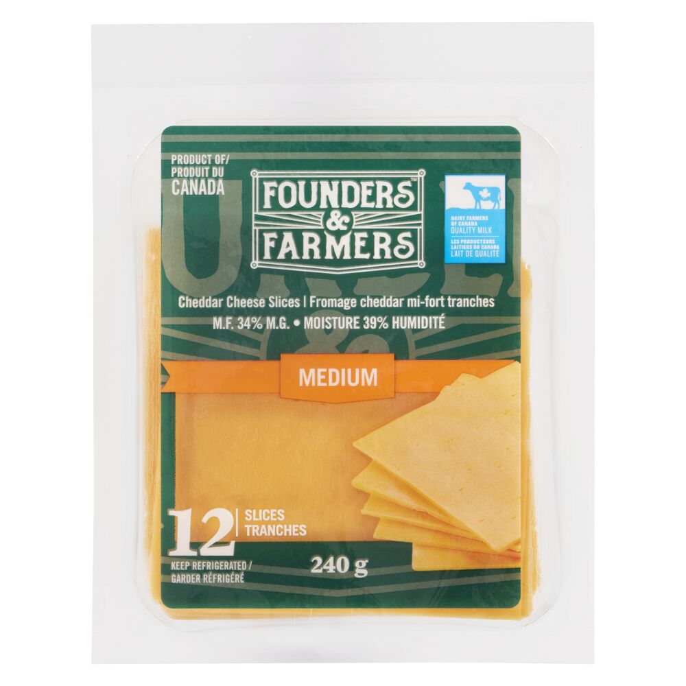 Founders & Farmers Sliced Medium Coloured Cheddar 240g