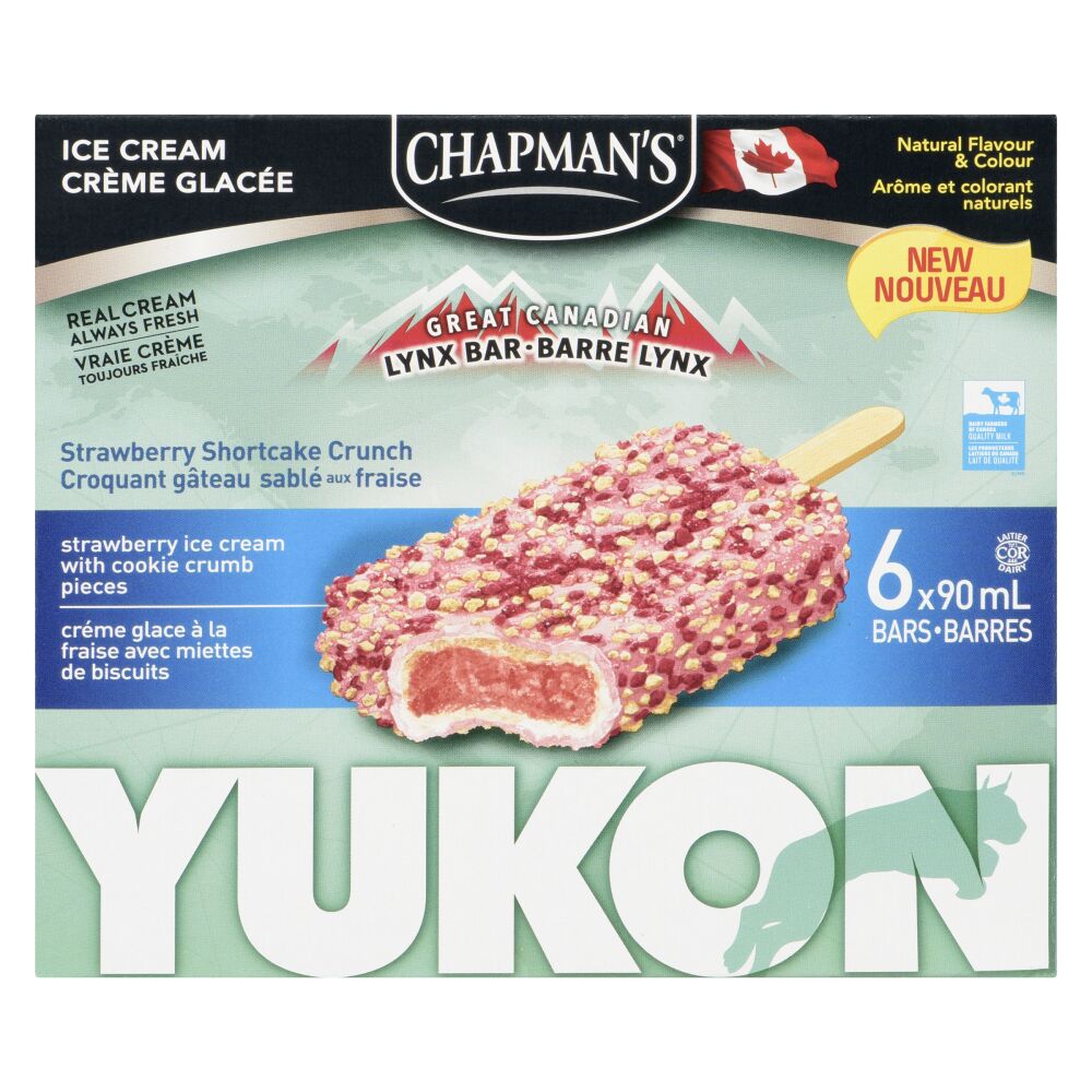 Chapman's Yukon Lynx Bar Strawberry Shortcake Crunch Ice Cream Bars 6x90ml