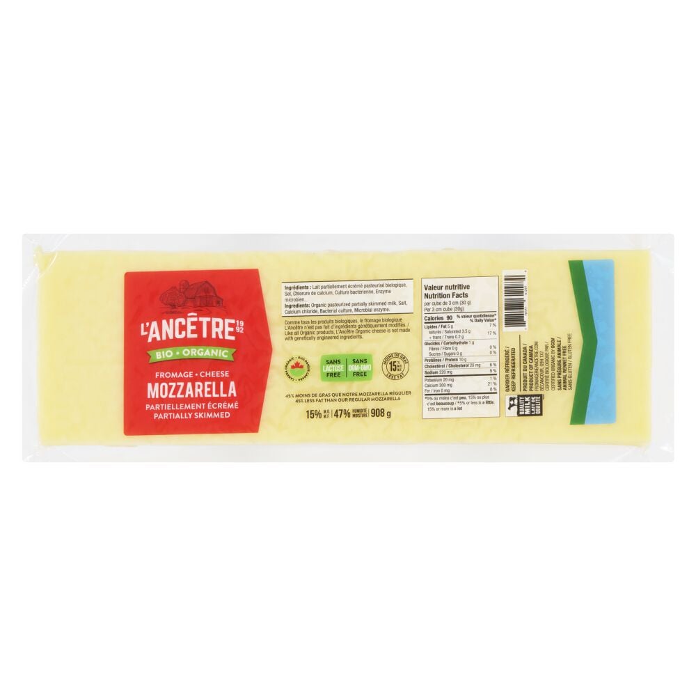 L'Ancêtre Organic Partially Skimmed Mozzarella 15% M.F. 908g