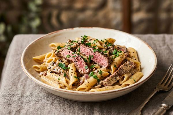 penne with peppered beef