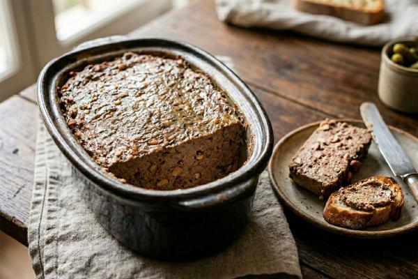pork liver mousse terrine with almonds and herbes de provence