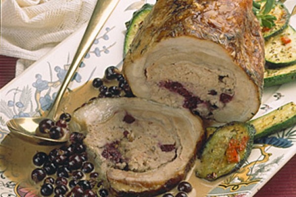 blueberry stuffed pork roast with cream sauce