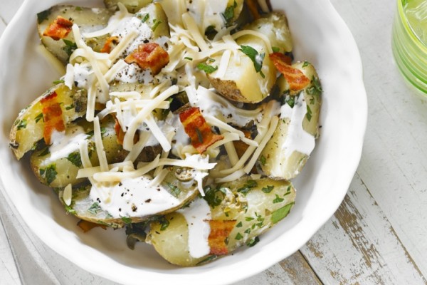caesar style potato salad with mozzarella