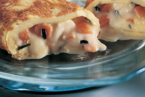 caramelized sweet potato and onion omelette with melted cheddar