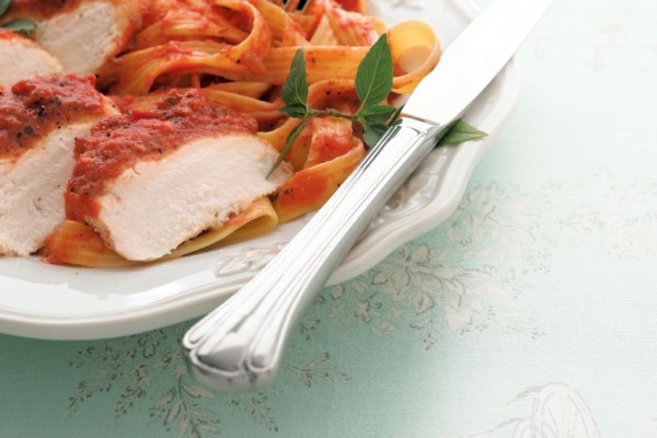 chicken parmesan with creamy tomato pasta
