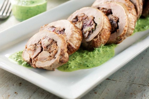 chorizo two berry compote stuffed pork tenderloin with parsley cream sauce