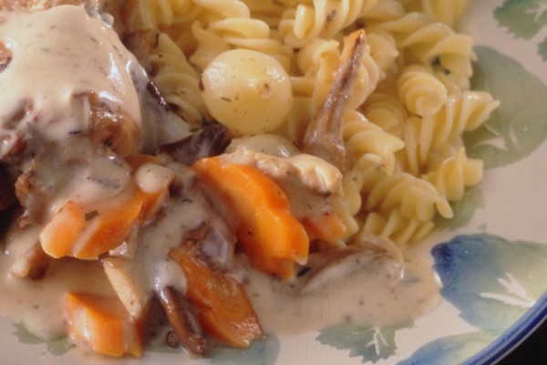 creamy rabbit with mushroom and white wine