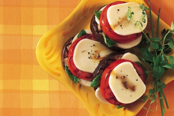 grilled tomato eggplant mozzarella stack ups