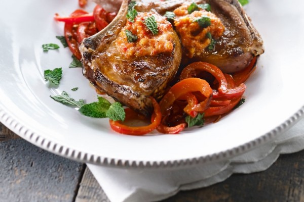 lamb chops with sun dried tomato and bocconcini pesto