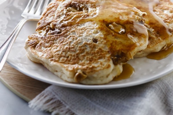 maple nut pancakes with hot buttery maple syrup