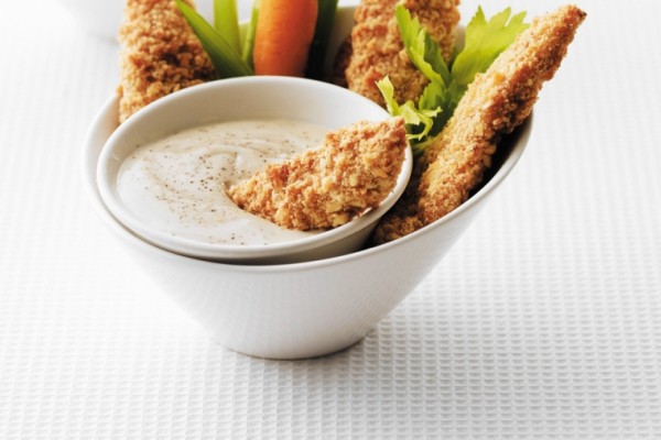 oven baked chicken fingers with zesty caesar dip