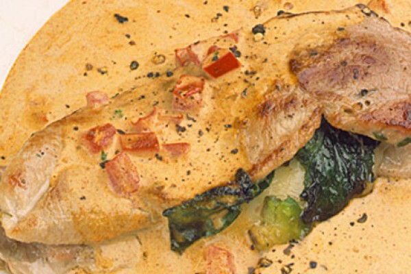 pork cutlets with avocado and spinach