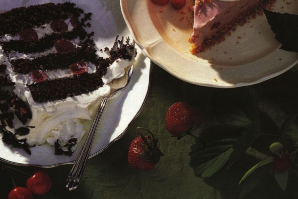 Black Forest cake with whipped cream and cherries