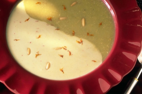 saffron and pine nut asparagus cream