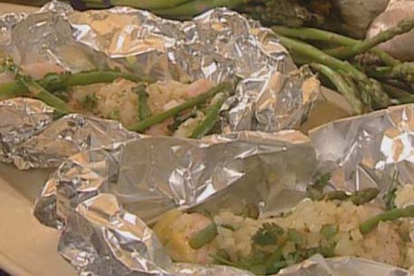 scampi with asparagus from the lanaudiere region