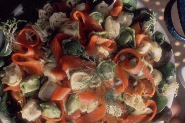 tortellini and smoked salmon salad with dill
