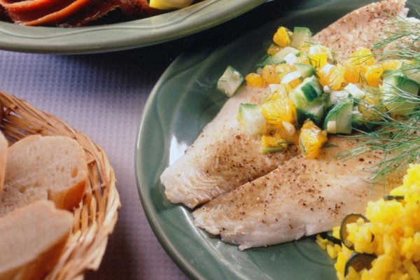 turbot fillets with cucumber and mandarin orange sauce