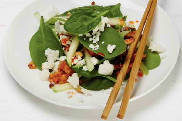 warm crispy asian salad with feta
