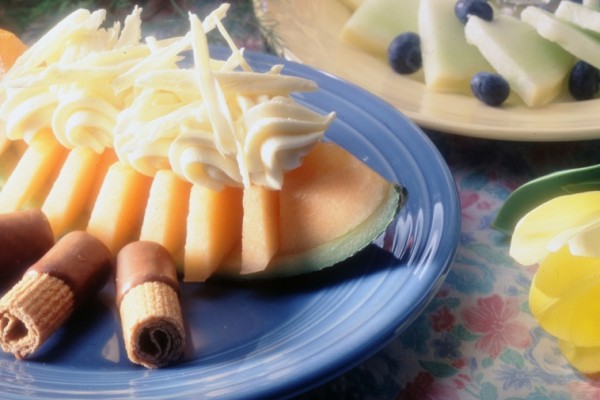 white chocolate mousse in melon
