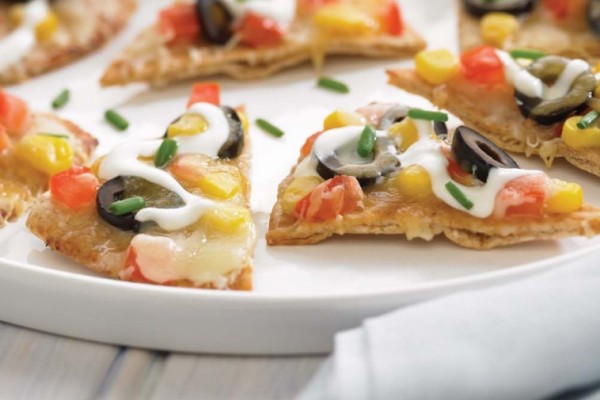 whole wheat nachos with corn and three cheeses
