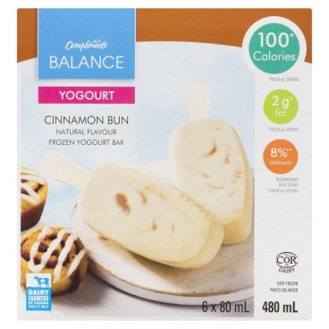 Compliments Balance Cinnamon Bun Natural Flavour Frozen Yogurt Bars 6x80ml