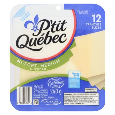 P'tit Québec Sliced Medium White Cheddar 240g
