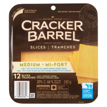 Cracker Barrel Sliced Light Medium Coloured Cheddar 240g