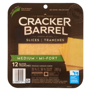 Cracker Barrel Sliced Medium Coloured Cheddar 240g