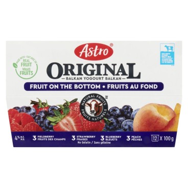 Astro® Original Balkan Yogurt Fruit On The Bottom Peach / Strawberry / Blueberry / Fieldberry 4% M.F. 12x100g