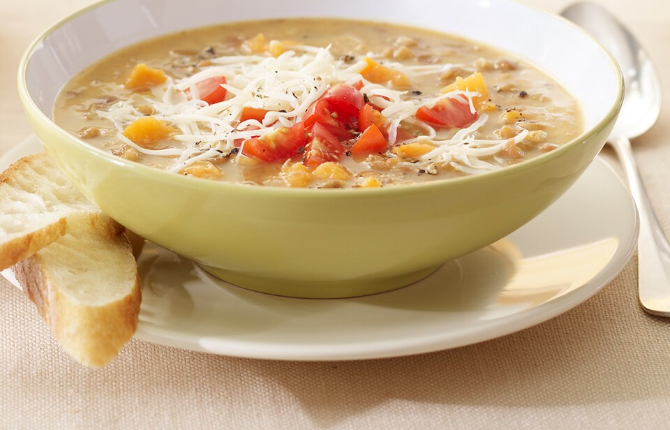 Gouda and lentil soup