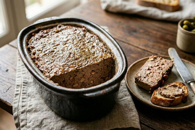 pork liver mousse terrine with almonds and herbes de provence