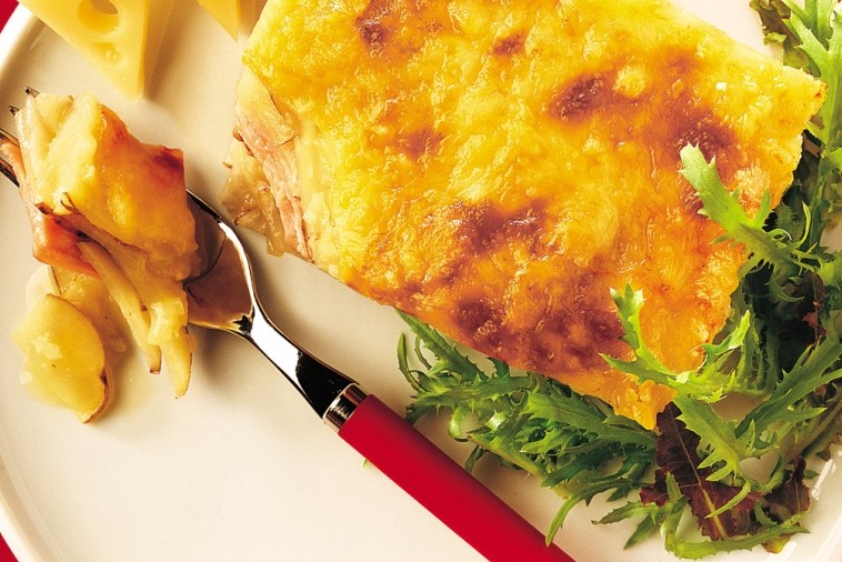 alpine potato ham and canadian swiss gratin