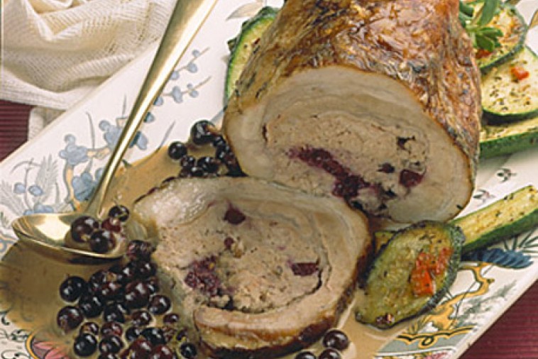 blueberry stuffed pork roast with cream sauce