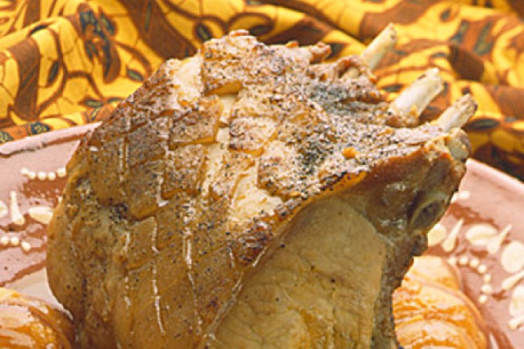 braised rack of pork with pearl onions and apricots