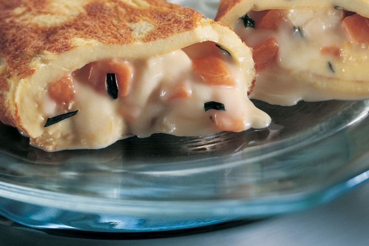 caramelized sweet potato and onion omelette with melted cheddar