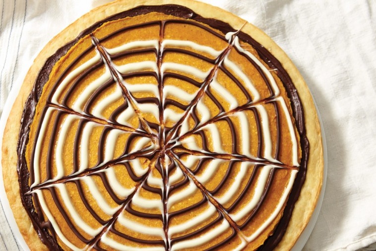 cobweb pumpkin pizza with chocolate and ricotta