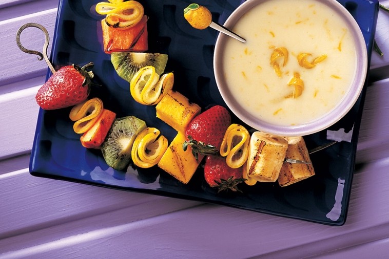 grilled fruit kebabs with tangy lemon yogurt sauce