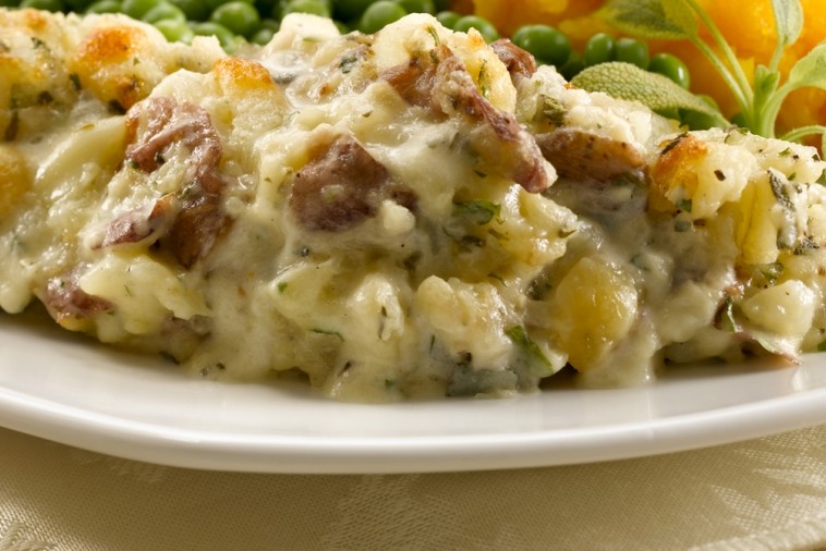 herb and garlic roasted creamy smashed potatoes