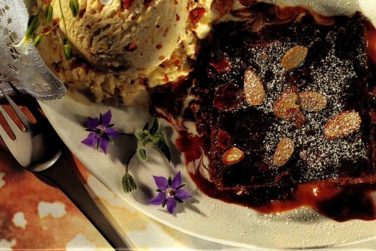 hot fudge pudding cake in milk chocolate sauce