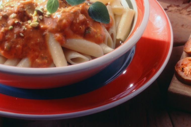 italian sausage and pistachio penne