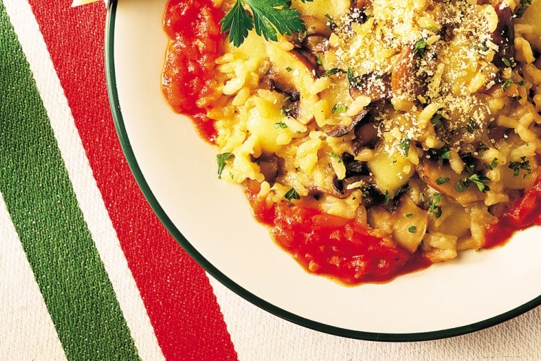 Creamy mushroom risotto with melted Canadian Provolone and a fresh parsley garnish